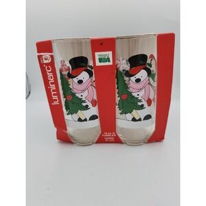 Luminarc Set 4 VINTAGE 1992 16oz Cristmas Polar Bear Tumblers‎ New In Box